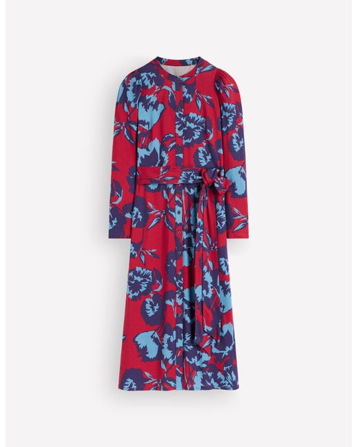 Boden Red Honor Column Jersey Midi Dress