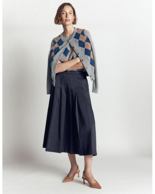 Boden Blue Aya Cotton Sateen Midi Skirt