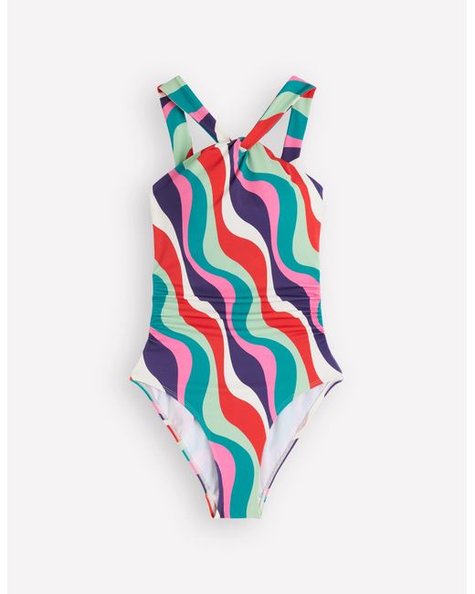 Boden Multicolor Pleated Strap Cross Swimsuit