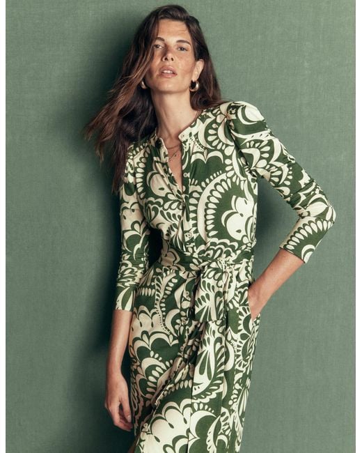 Boden Green Honor Column Jersey Midi Dress