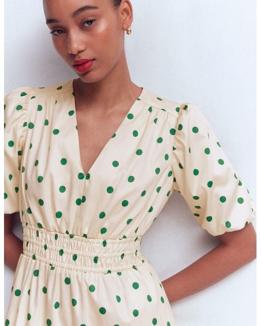 Boden Metallic Irene Puff Sleeve Cotton Dress