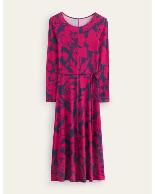 Boden Pink Lucy Jersey Midi Dress Warm Cranberry, Tulip Bloom