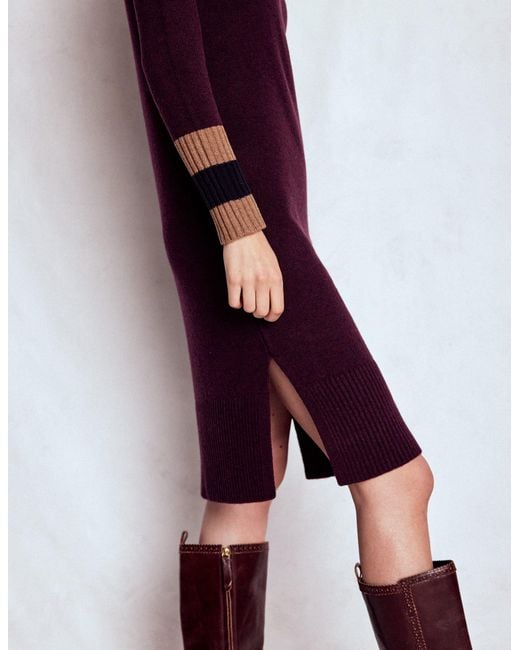 Boden Multicolor Merino Knitted Dress-Dark Cherry, Stripe