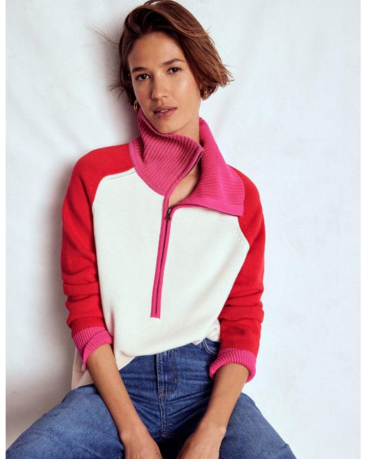 Boden Red Lucy Half Zip Sweater