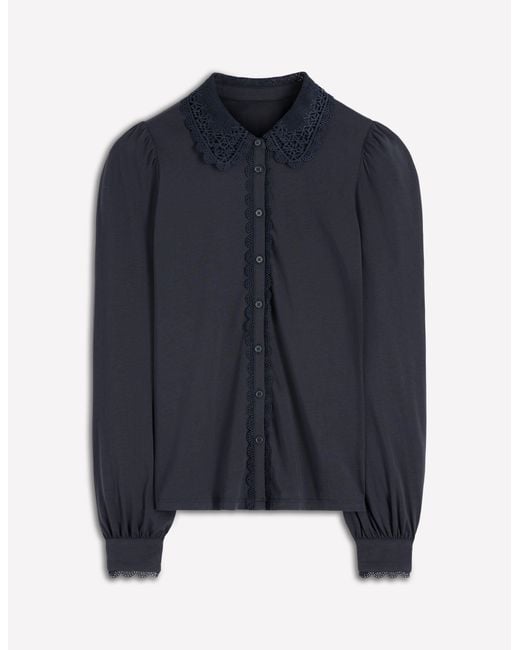 Boden Blue Lace Collar Blouse-Ivory, Spot