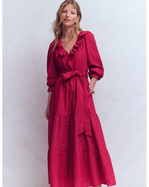 Boden Red Ruffle Front Cotton Dress