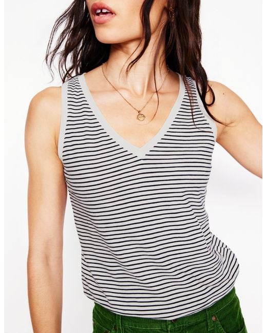 Boden White Regular V-Neck Slub Tank Top