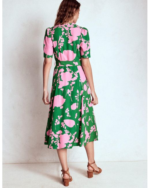 Boden Green Kate Puff Sleeve Belted Dress