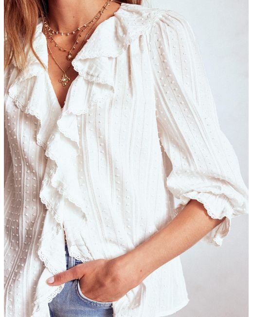 Boden Brown Ruffle V Neck Blouse