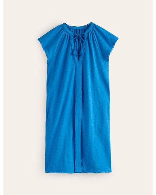 Boden Blue Millie Pom Cotton Dress