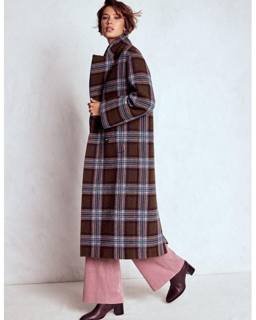 Boden Multicolor Cocoon Wool Coat- And Check