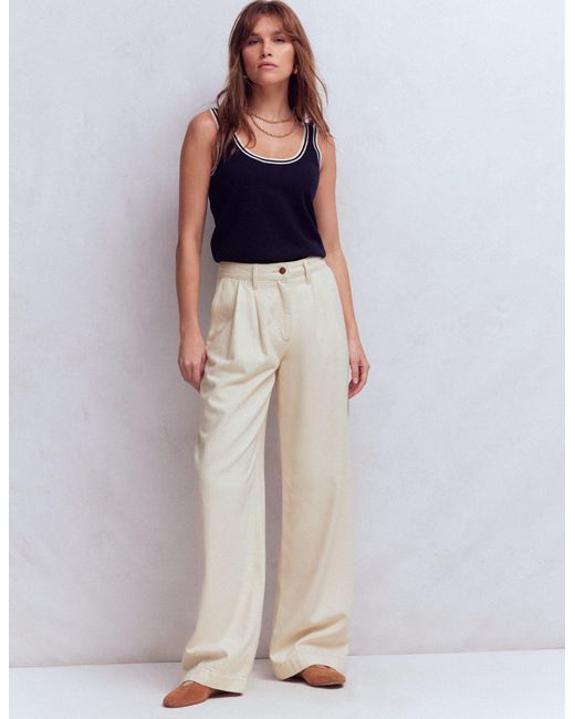 Boden Natural Pleated Wide Leg Jeans