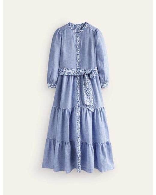Boden Blue Alba Linen Maxi Dress