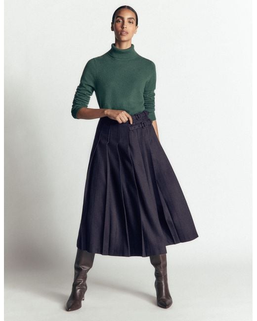 Boden Blue Pleated Midi Kilt