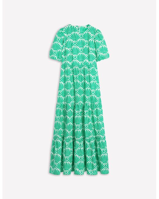 Boden Green Tiered Poplin Maxi Dress-Formica, Bloom Mosaic