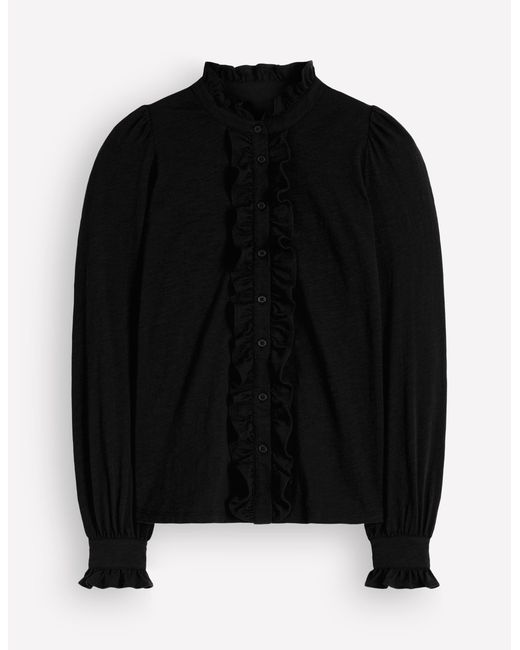 Boden Black Jersey Frill Blouse