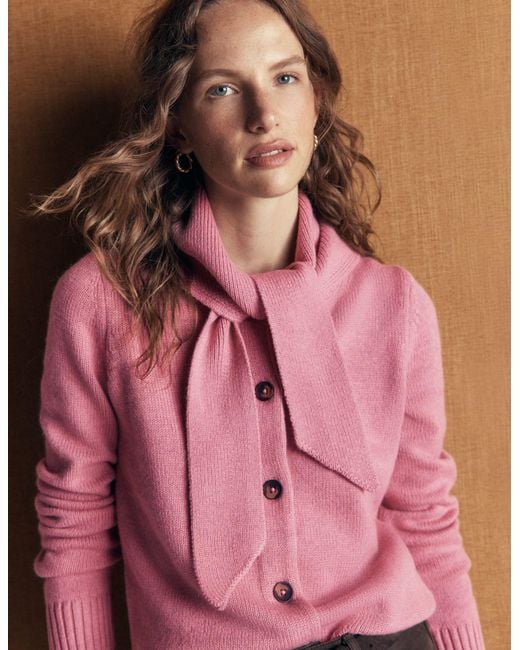 Boden Pink Lydia Tie Neck Knit Cardigan