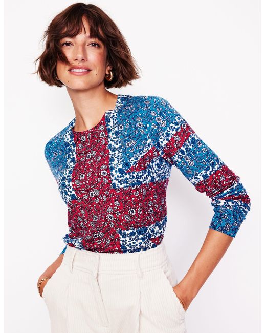 Boden Blue Catriona Cotton Crew Jumper-Cerulean, Union Jack