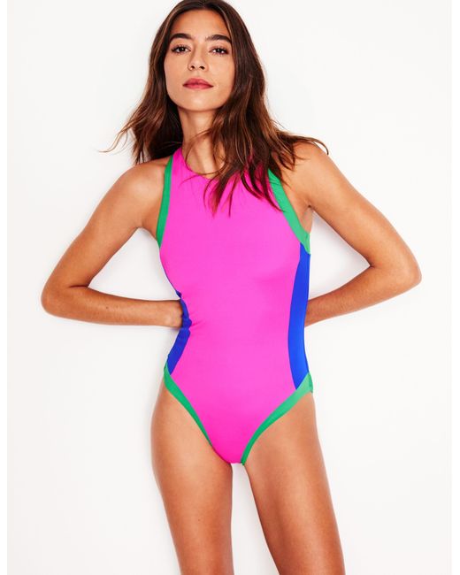 Boden Purple Sporty High Neck Swimsuit