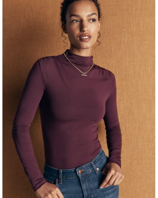Boden Purple Tia Ruched High Neck Top