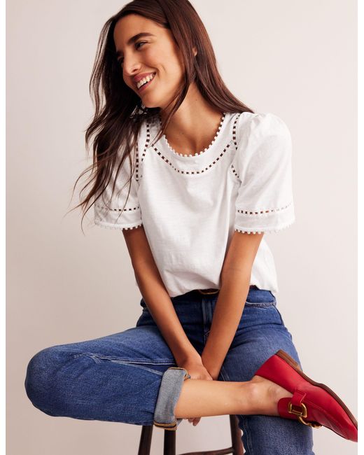 Boden White Mila Trim Detail Top