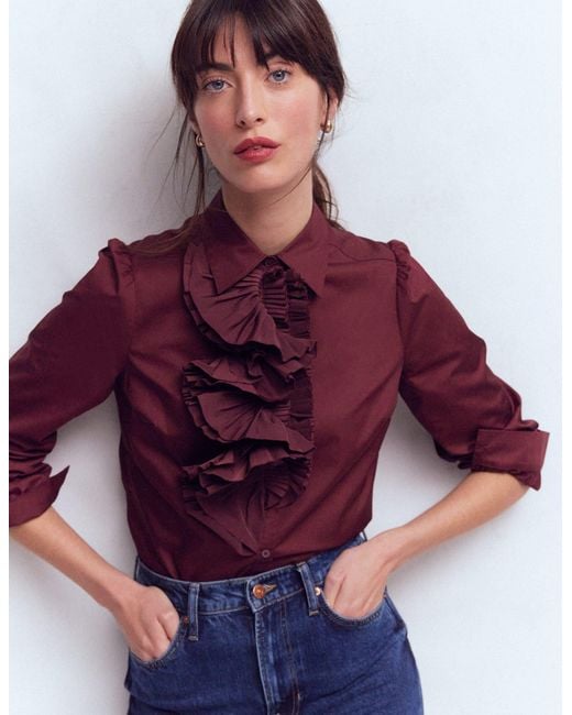 Boden Purple Cara Ruffle Shirt
