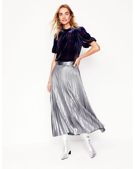 Boden Blue Camilla Metallic Midi Skirt