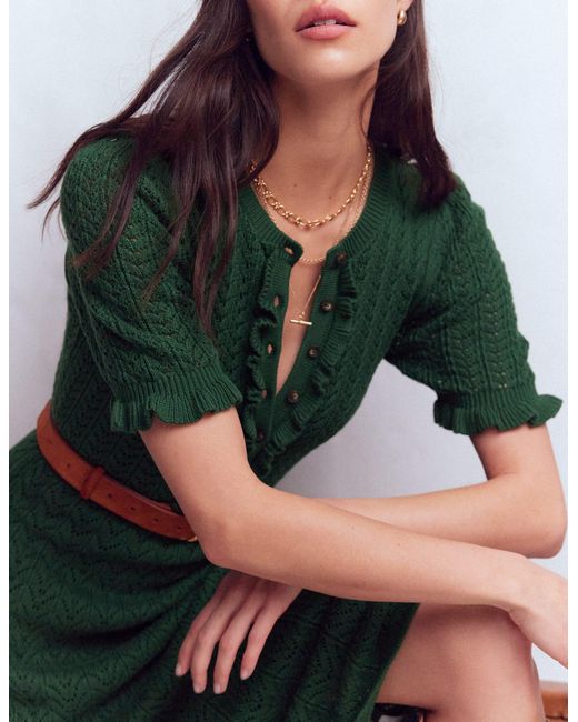 Boden Green Henley Frill Knitted Dress