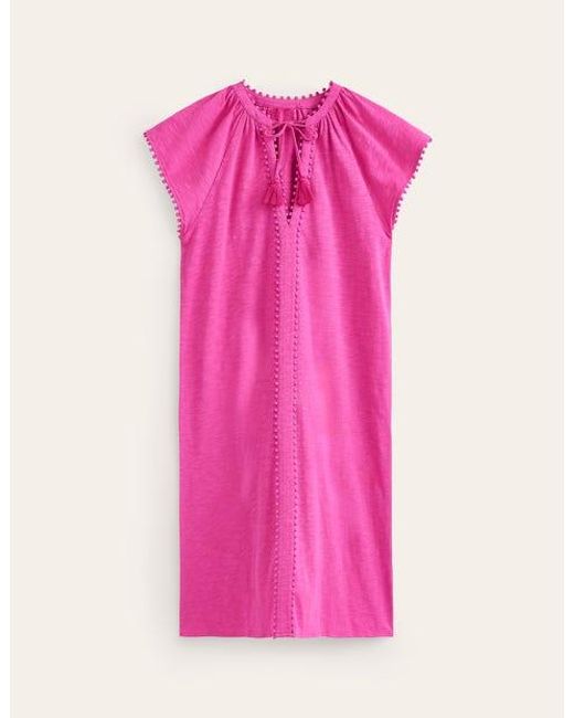 Boden Pink Millie Pom Cotton Dress