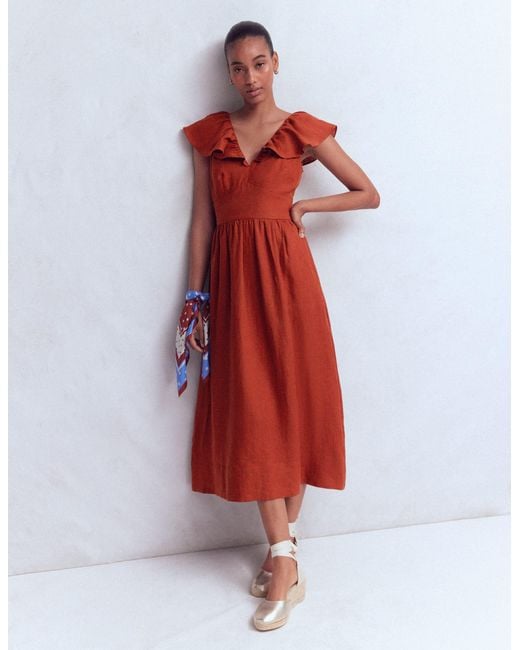 Boden Green Mega Ruffle Linen Dress