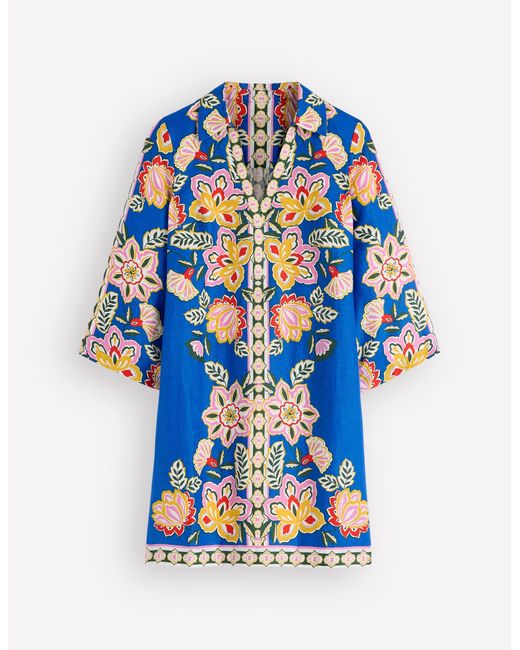 Boden Blue Carmen Linen Short Dress-Bright, Elaborate Terrace