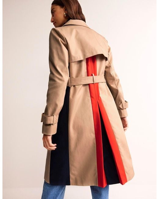 Boden Natural Colour Block Trench Coatneutral With Stripe