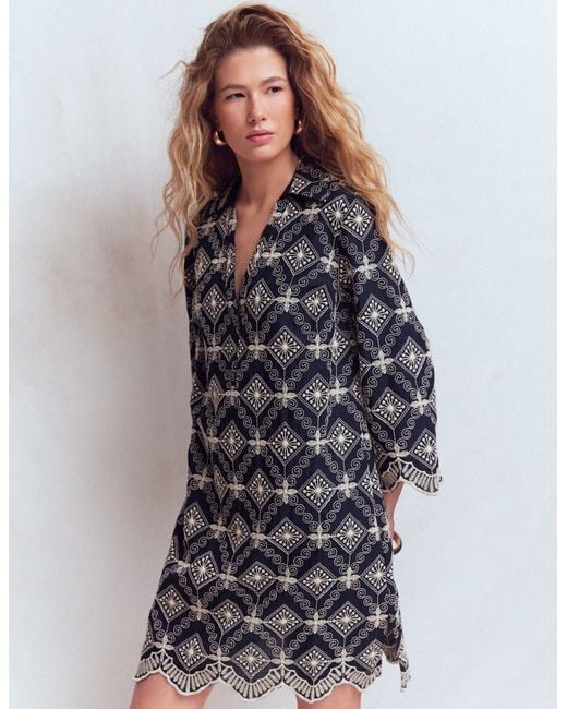 Boden Blue Carmen Broderie Short Dress