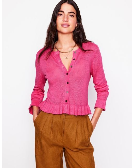 Boden Pink Josie Cropped Linen Cardigan