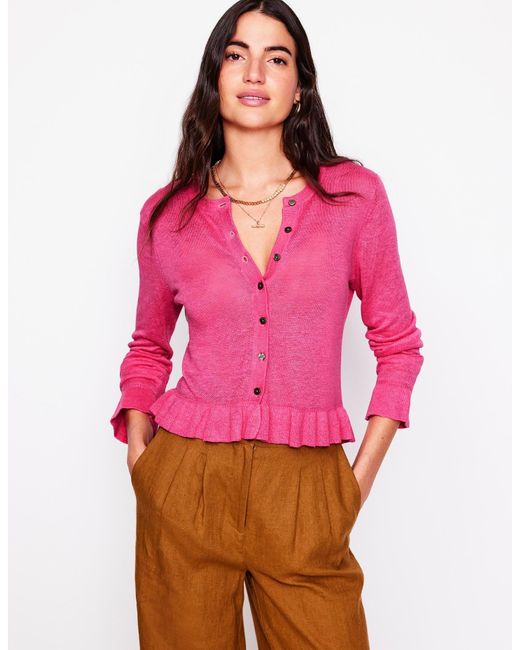 Boden Pink Josie Verkürzte Leinen-Strickjacke