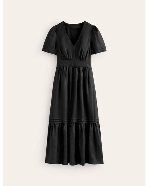 Boden Black Eve Linen Midi Dress