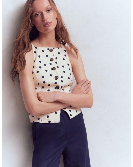 Boden Multicolor Square Neck Linen Waistcoat