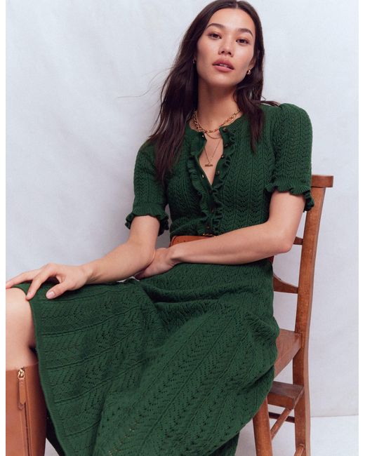 Boden Green Henley Frill Knitted Dress