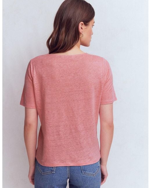 Boden Blue Tara Lace Trim Linen T-Shirt