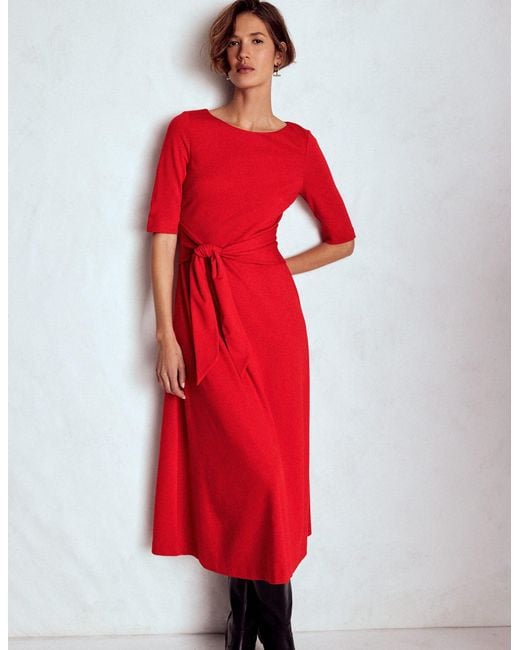 Boden Red Mathilde Tie Waist Ponte Dress