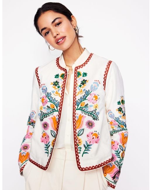 Boden White Embroidered Item Jacket-Ivory, Tulip Fusion