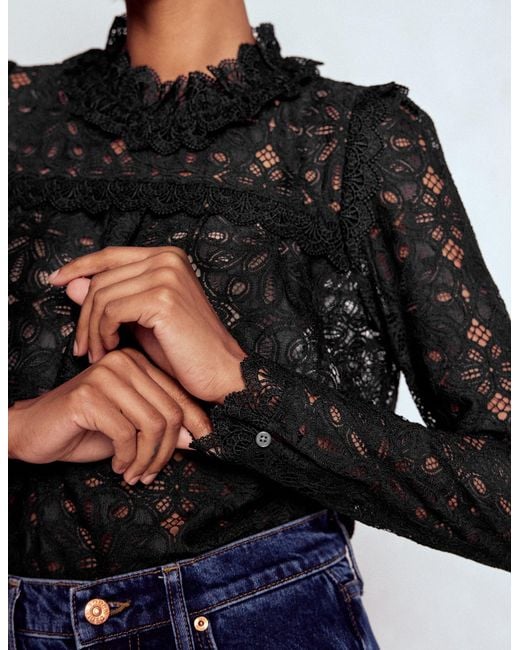 Boden Blue Lace Trim Detail Top