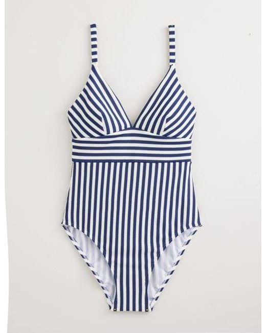 Boden Blue Arezzo V-neck Panel Swimsuit Navy, Ivory Texture Stripe