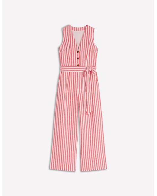 Boden Pink Laura V-Neck Linen Jumpsuit