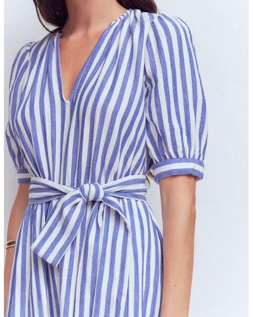 Boden Blue Double Cloth Puff Sleeve Dress