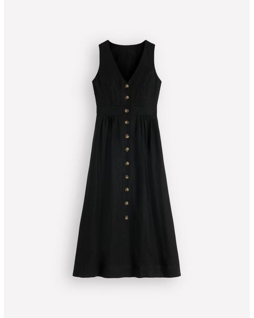 Boden Black Catherine Button Linen Dress
