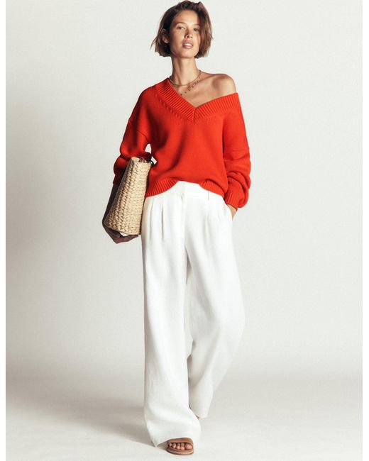 Boden Orange Lucy Cotton V-Neck Jumper