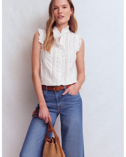 Boden White Isabel Sleeveless Broderie Top