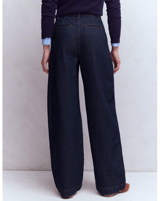 Boden Blue Pleated Wide Leg Jeans