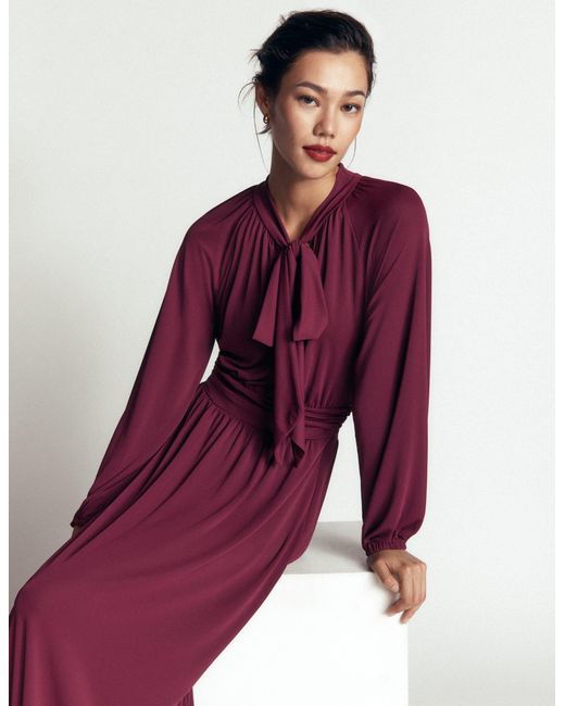 Boden Red Pussybow Jersey Maxi Dress